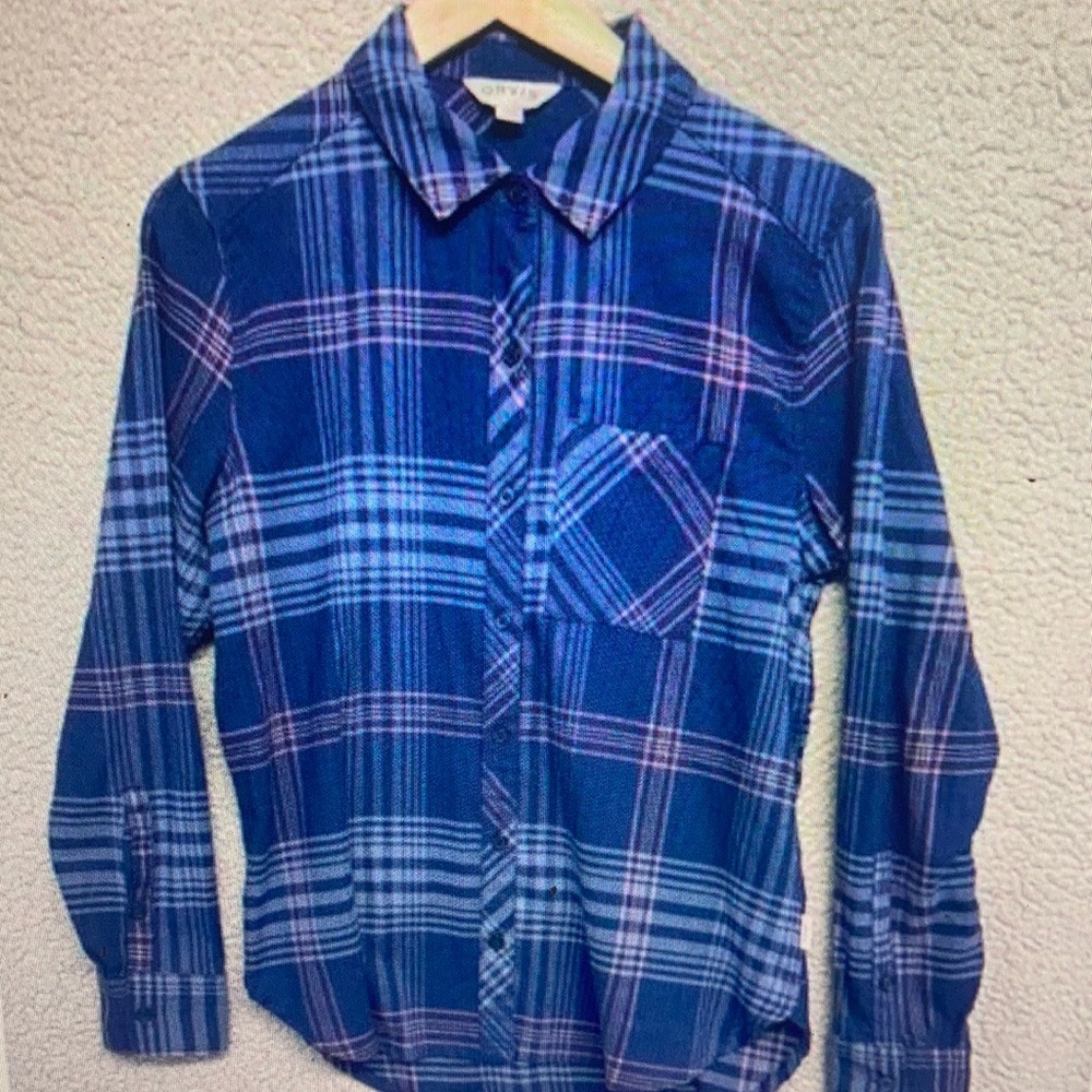 Orvis Men’s Blue/Pink Plaid Long Sleeve Button Down Shirt Size Small